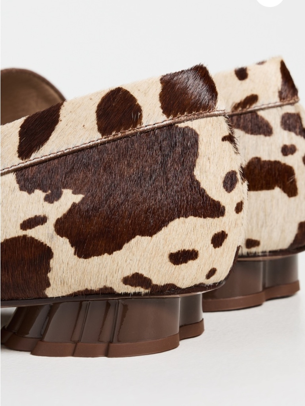 FARM Rio Monstera Heel Cow-Print Penny Loafers in Brown & Cream, NIB, Various - Picture 4 of 16